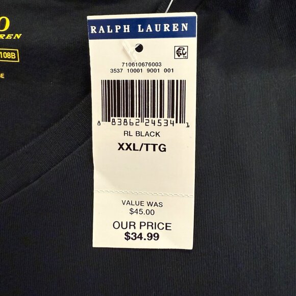 Polo Ralph Lauren NWT Mens Black V-Neck T-Shirt Size XXL Cotton Red Pony Logo - Picture 6 of 10